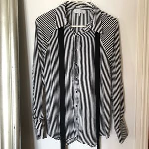 Wayf Black and White Bow Blouse